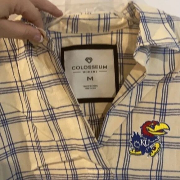 New Oversized KU Kansas Jayhawks University Popover Flannel Shirt Colosseum M - Picture 3 of 6
